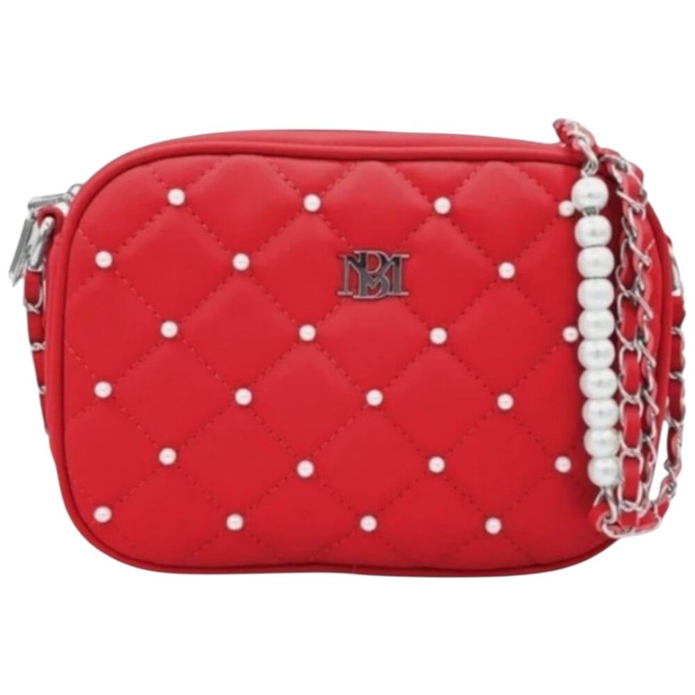 Badgley Mischka Red Pearl Silver Diamond Quilted Crossbody Camera Bag NWT